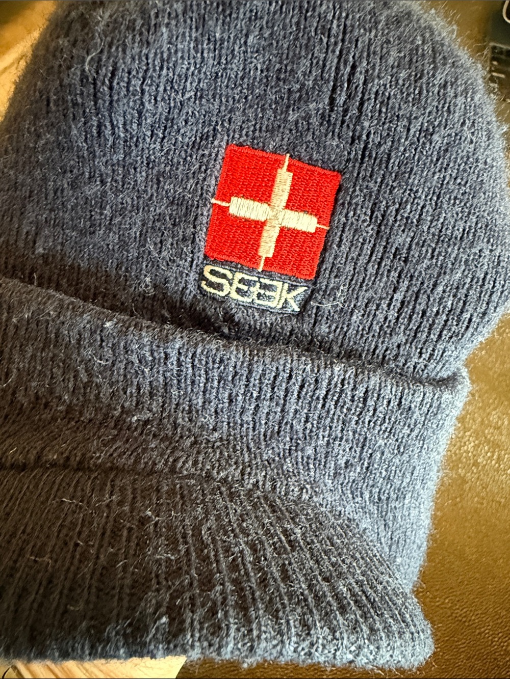 SEEK Men's Navy Knit Beanie with Brim 2000’s Swiss logo One Size